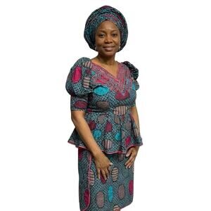 African Print 2-Piece Set Women’s Ankara Peplum Top & Skirt – Short-Waisted Fit